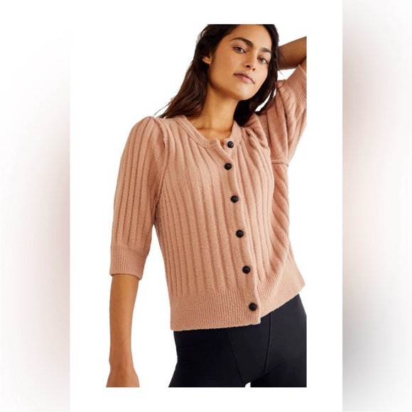 NWOT Free People Sloane Cardigan Color Cafe Cream Size Large - Picture 2 of 7